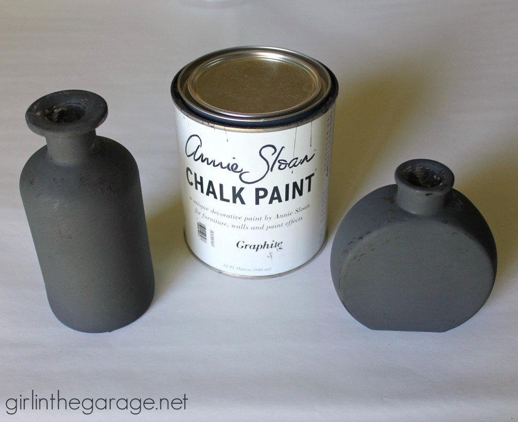How to make embellished glass bottles with vintage French flair - Annie Sloan Chalk Paint in Graphite - Girl in the Garage