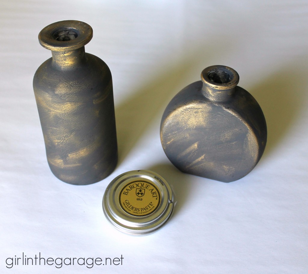 How to make embellished glass bottles with vintage French flair - Golding gilding paste - Girl in the Garage