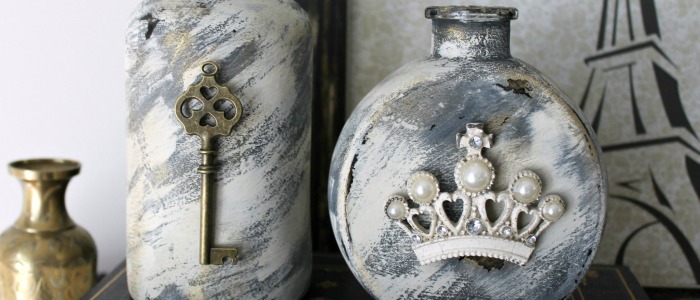 Embellished Glass Bottles with Vintage French Flair