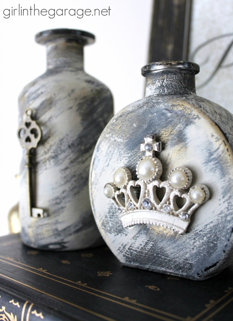 How to paint and embellish glass bottles with vintage French flair - Girl in the Garage