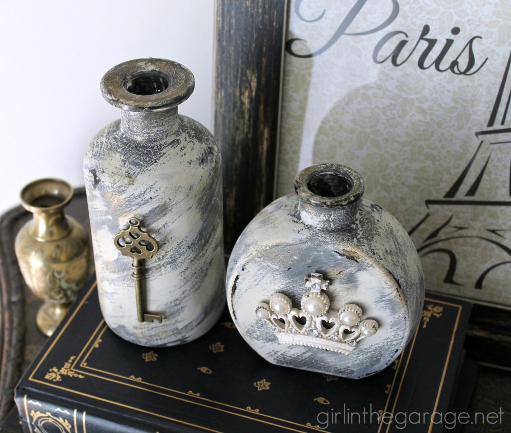 How to make embellished glass bottles with vintage French flair - Girl in the Garage