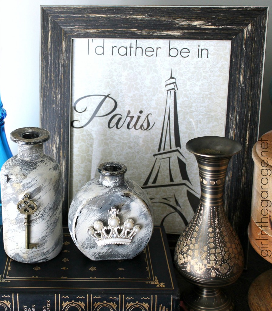 How to make embellished glass bottles with vintage French flair - Girl in the Garage