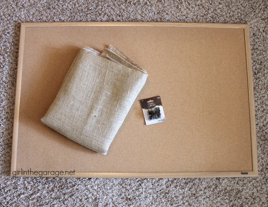 Rock Your Knockoff:  Why pay $65 for a Burlap Message Board from Ballard Designs when you can make your own in under an hour for only $13?  girlinthegarage.net