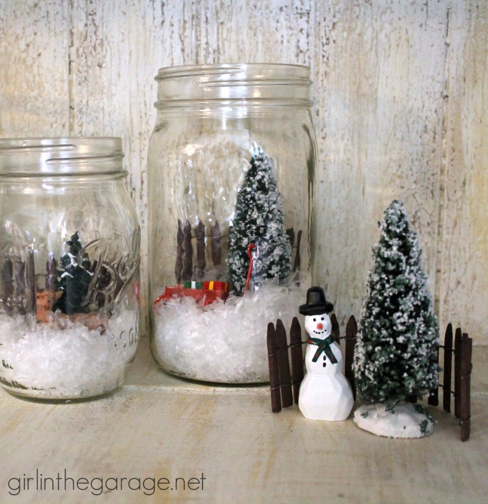 Easy holiday craft: How to create a winter wonderland scene inside a mason jar.  girlinthegarage.net