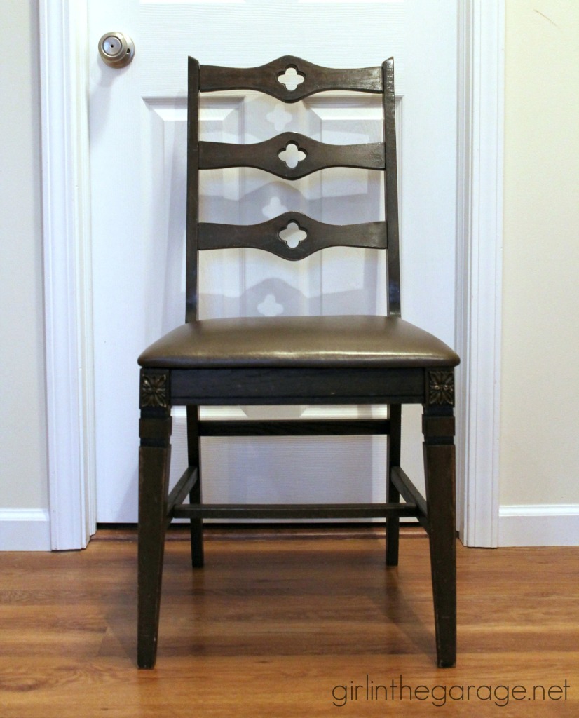 A Goodwill chair is updated with Graphite Chalk Paint and new French fabric. girlinthegarage.net A Goodwill chair is updated with Graphite Chalk Paint and new French fabric. girlinthegarage.net