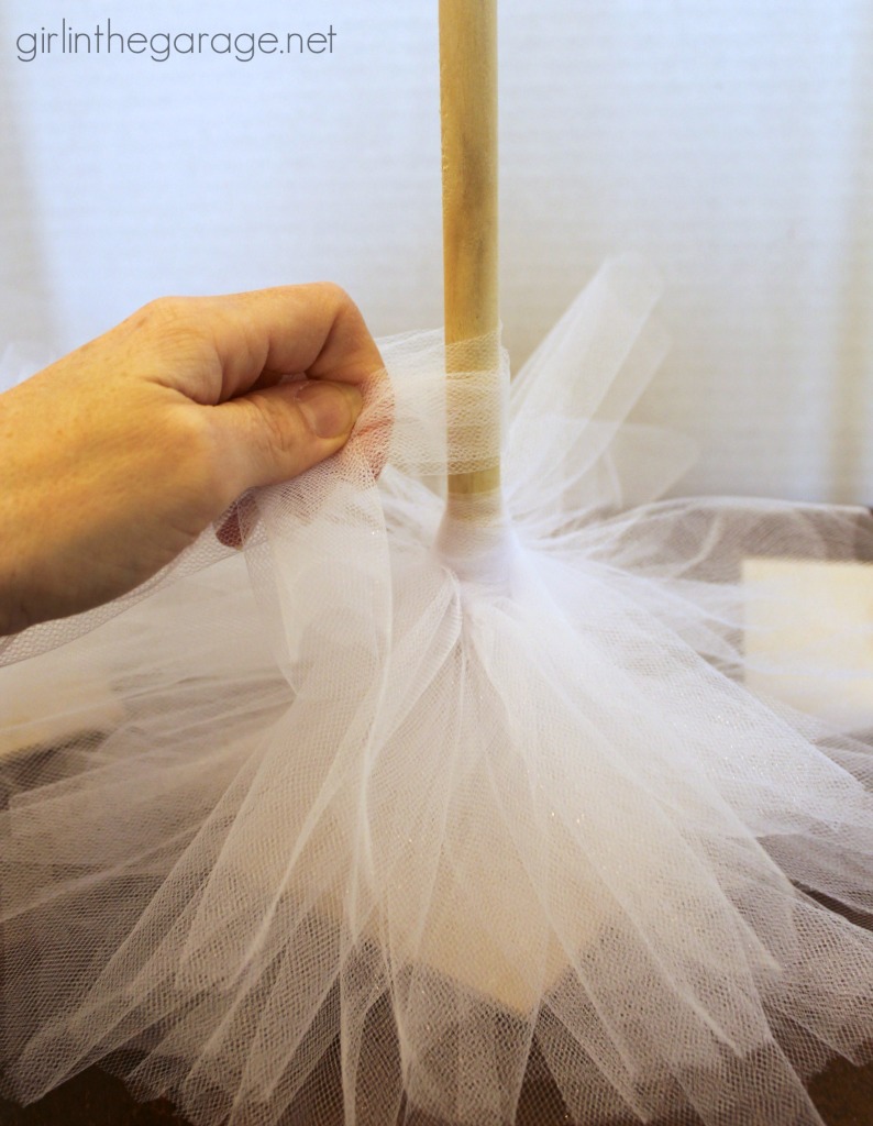 How to make beautiful DIY tulle trees for Christmas or winter decor. girlinthegarage.net