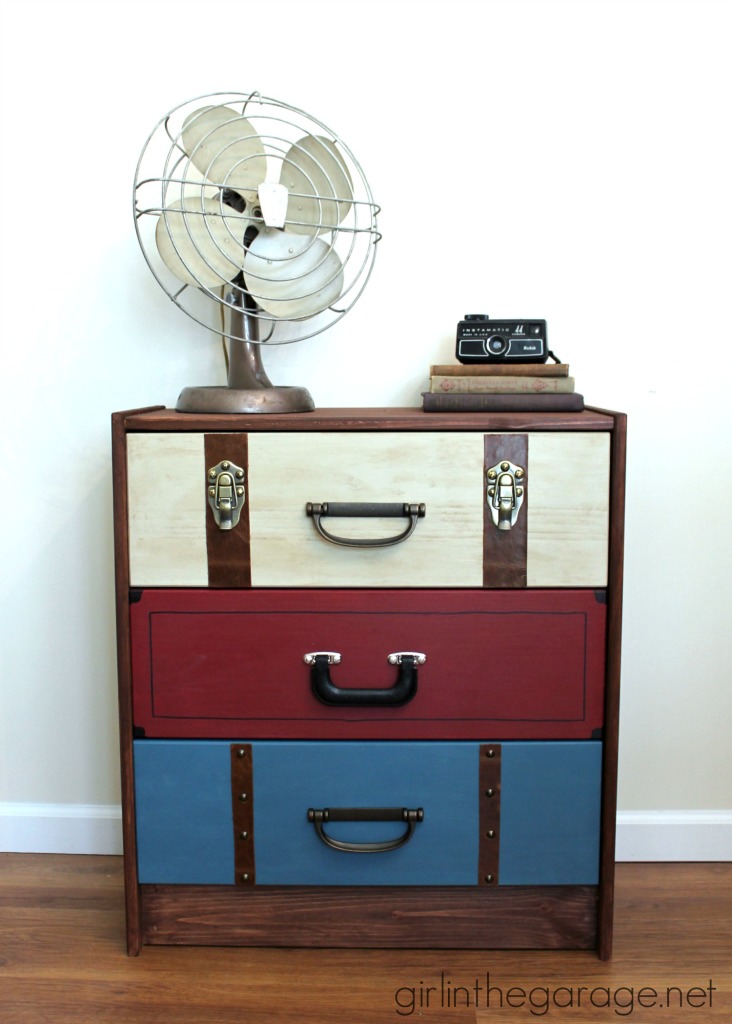 IKEA RAST Hack: A suitcase dresser makeover from an IKEA chest of drawers. girlinthegarage.net