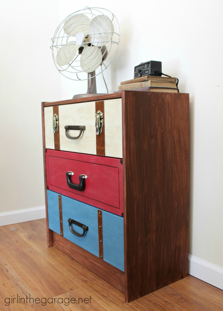 IKEA RAST Hack: A suitcase dresser makeover from an IKEA chest of drawers. girlinthegarage.net