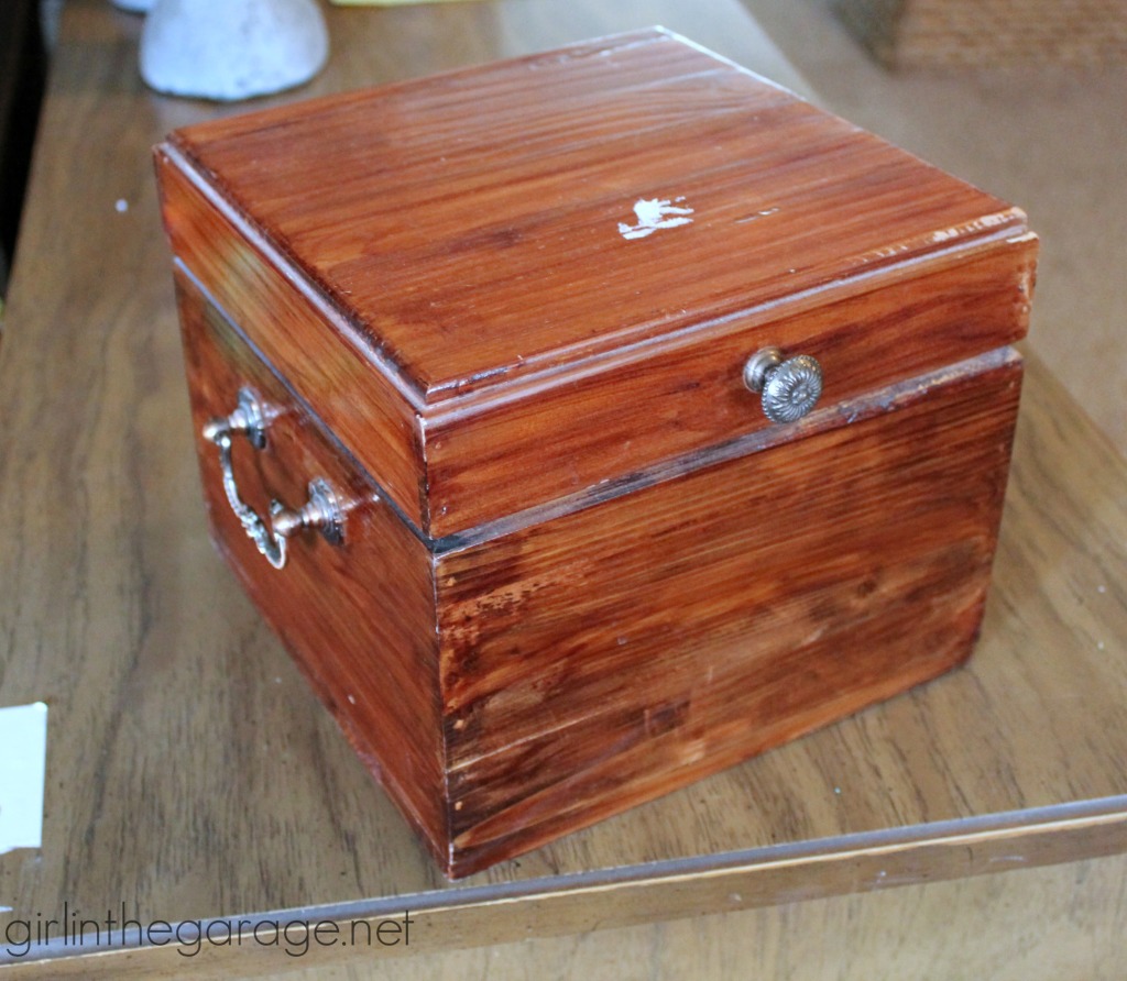 How a plain brown box was given a fancy French makeover.  girlinthegarage.net