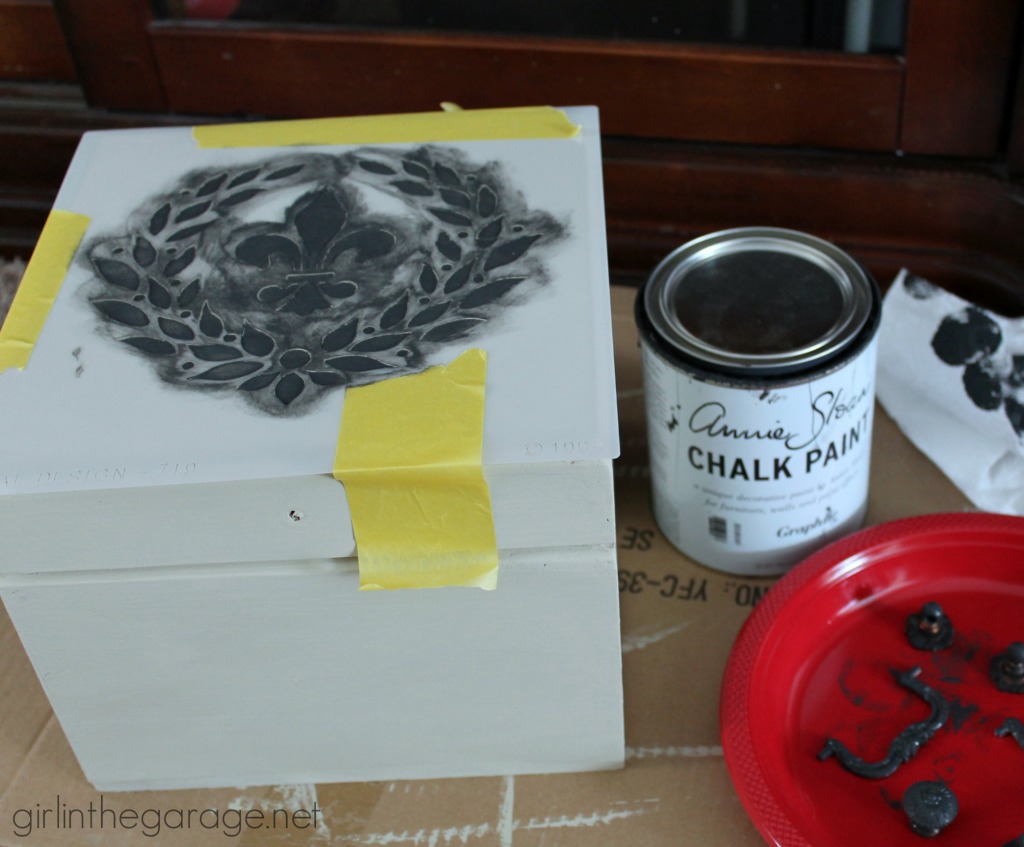 How a plain brown box was given a fancy French makeover.  girlinthegarage.net