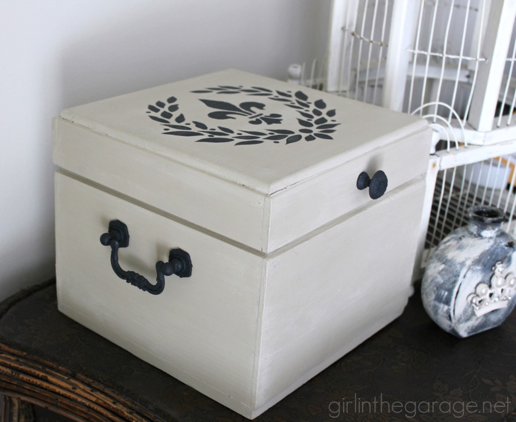 How a plain brown box was given a fancy French makeover.  girlinthegarage.net