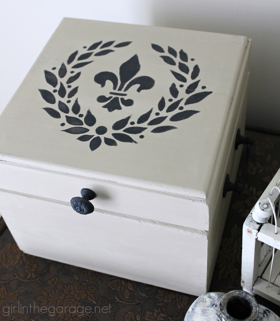 How a plain brown box was given a fancy French makeover.  girlinthegarage.net