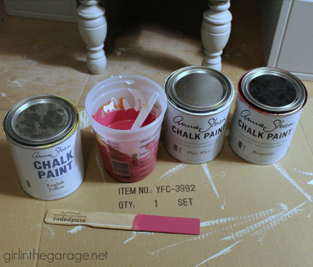 A vintage vanity gets a bright makeover for a little girl.  Custom pink color from Annie Sloan Chalk Paint.  girlinthegarage.net