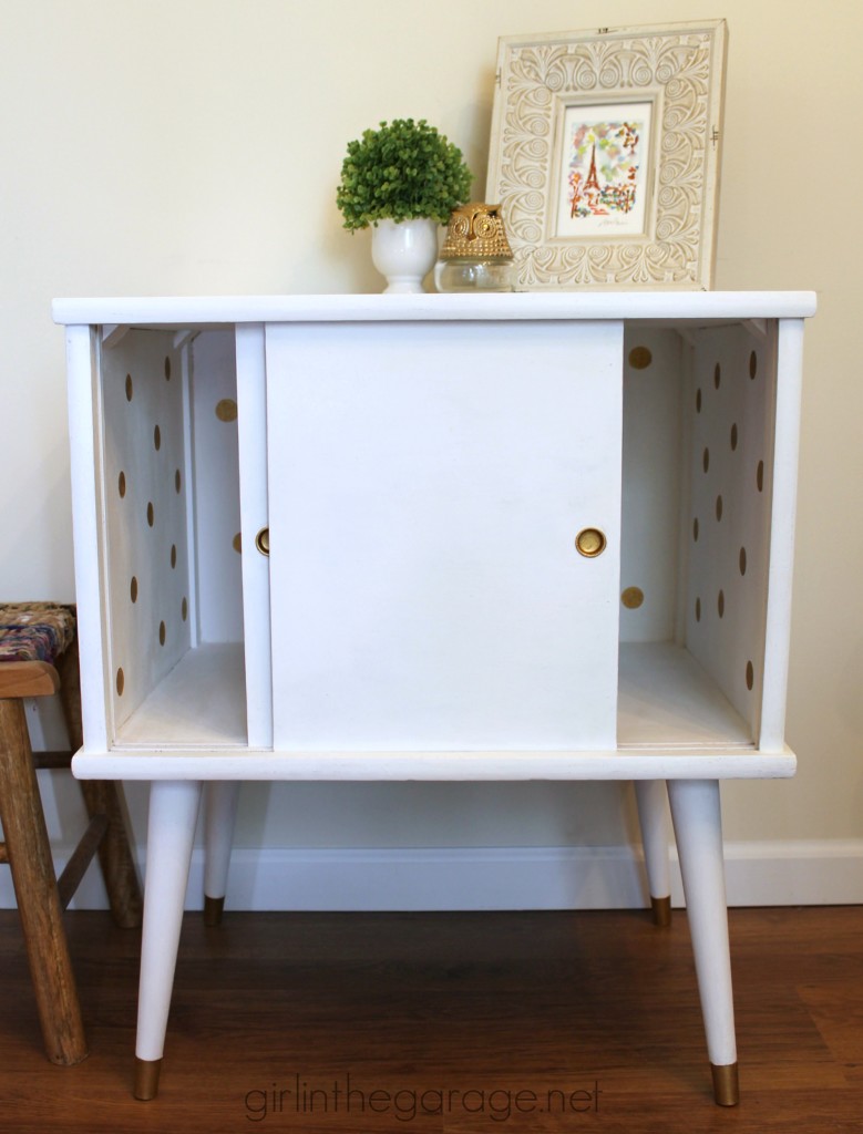 A midcentury table makeover with a surprise touch of whimsey inside.  girlinthegarage.net