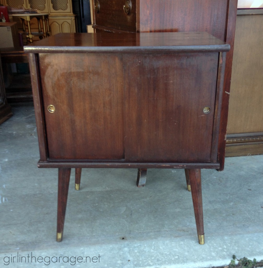 A midcentury table makeover with a surprise touch of whimsey inside.  girlinthegarage.net