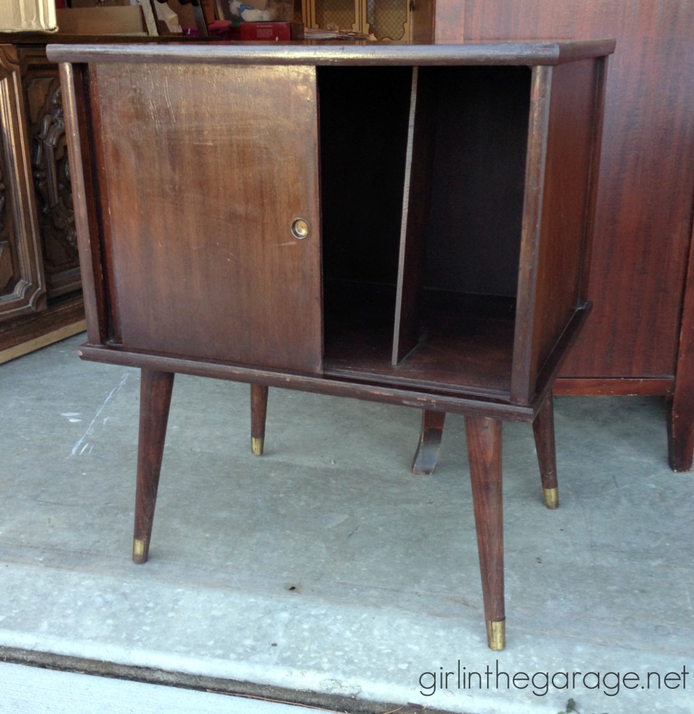 A midcentury table makeover with a surprise touch of whimsey inside.  girlinthegarage.net