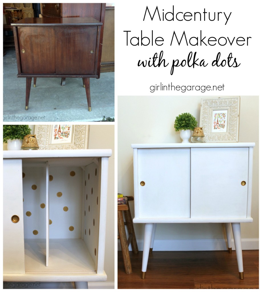 A midcentury table makeover with a surprise touch of whimsey inside.  girlinthegarage.net