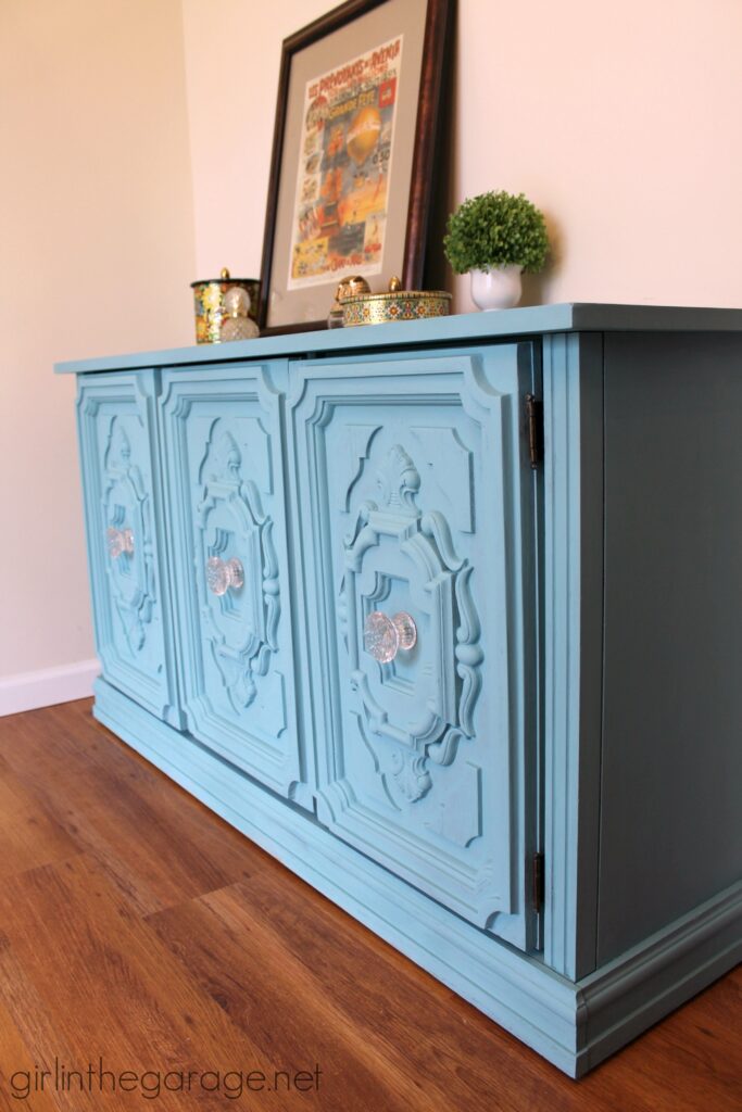 See how an ugly thrift store buffet got a major facelift with Chalk Paint.  girlinthegarage.net