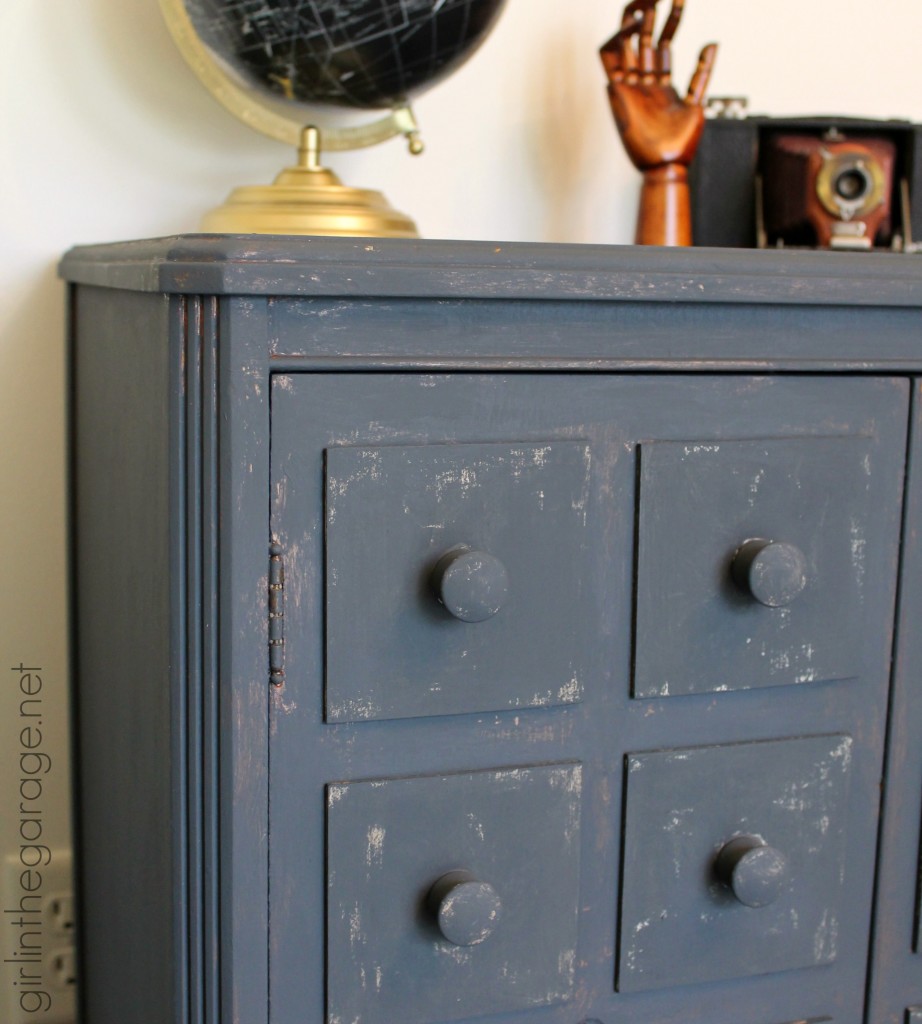 How to transform plain furniture into a stunning faux apothecary cabinet makeover - Step by step furniture makeover tutorial by Girl in the Garage