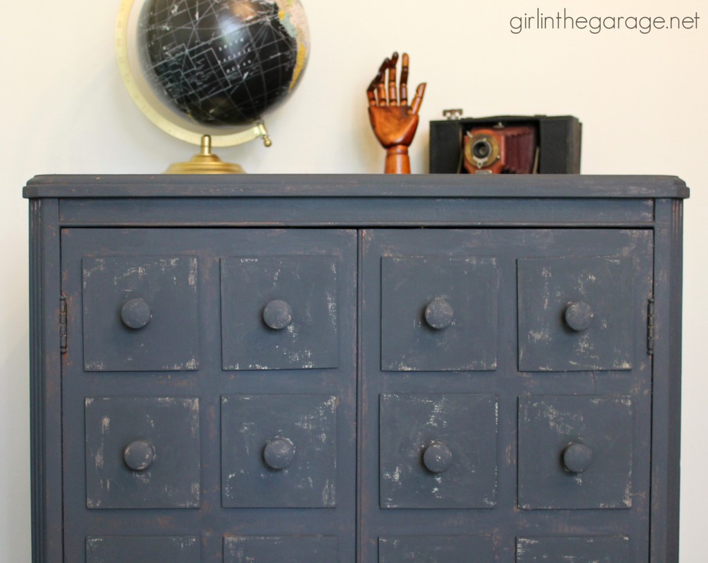 How to transform plain furniture into a stunning faux apothecary cabinet makeover - Step by step furniture makeover tutorial by Girl in the Garage