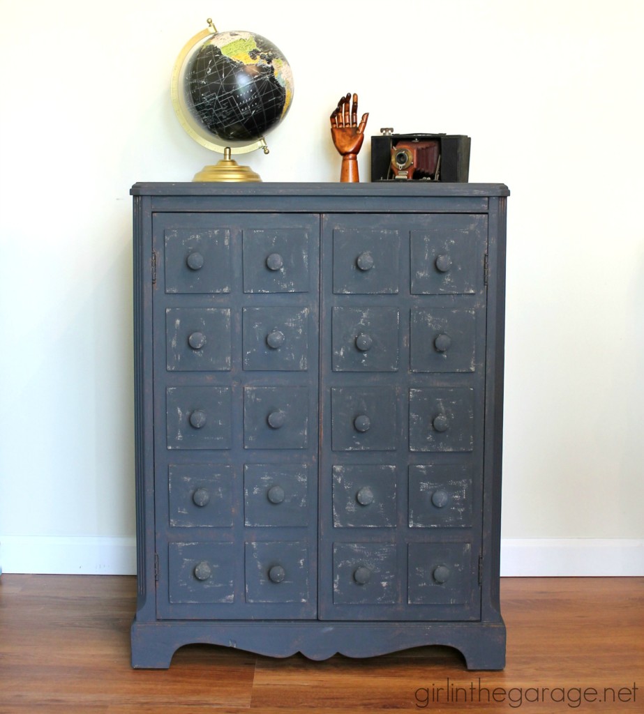 How to transform plain furniture into a stunning faux apothecary cabinet makeover - Step by step furniture makeover tutorial by Girl in the Garage