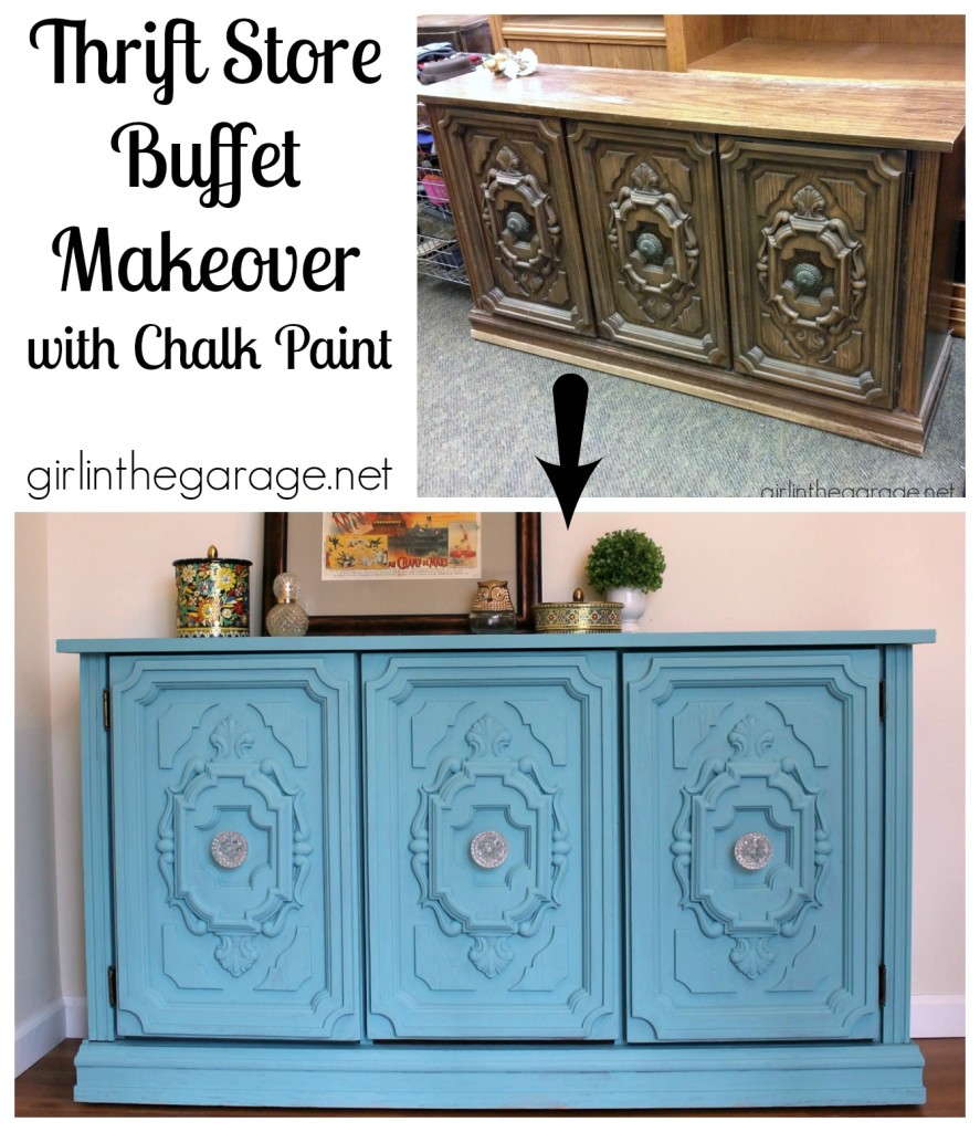 See how an ugly thrift store buffet got a major facelift with Chalk Paint.  girlinthegarage.net