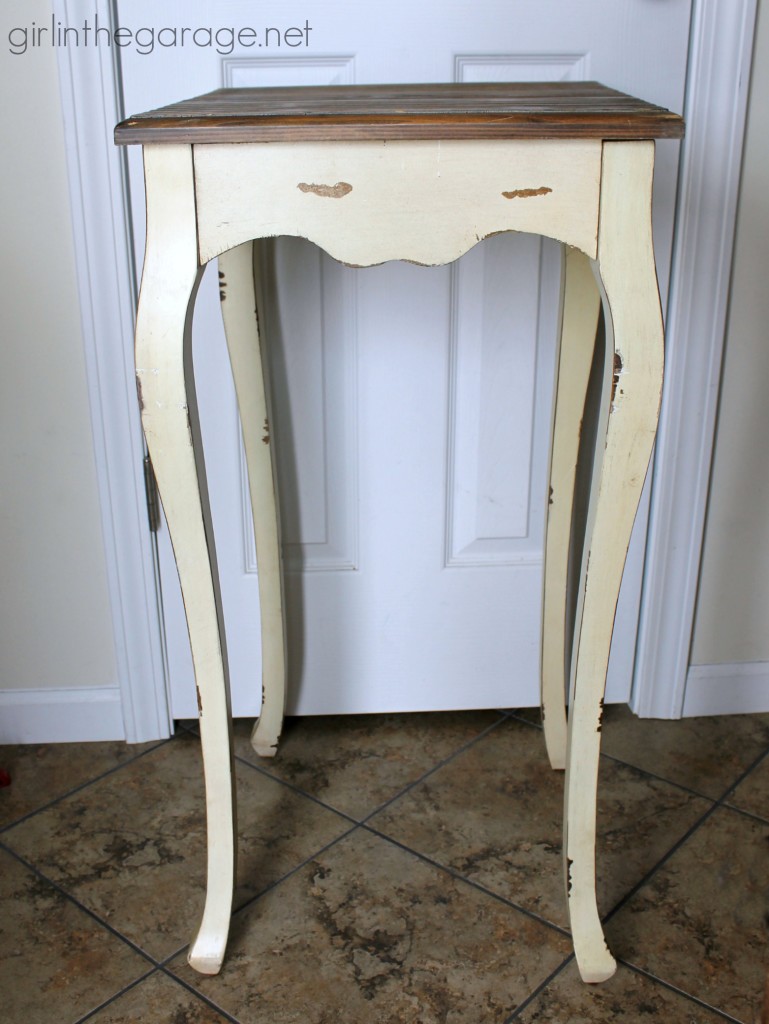 How a plain table was given a British makeover with the Union Jack flag.  girlinthegarage.net