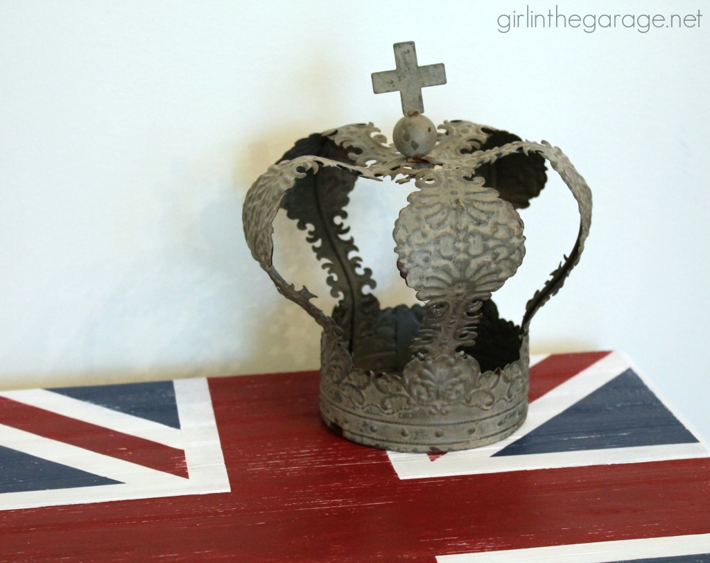 How a plain table was given a British makeover with the Union Jack flag.  girlinthegarage.net
