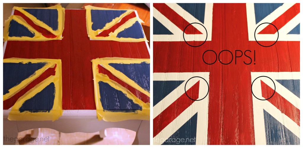 How a plain table was given a British makeover with the Union Jack flag.  girlinthegarage.net