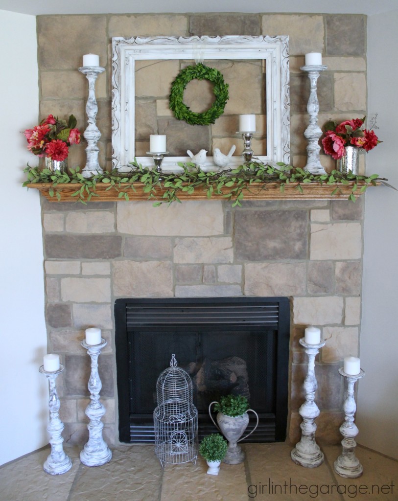 White and bright summer mantel with DIY updates - Welcome Home Tour with Balsam Hill.  girlinthegarage.net