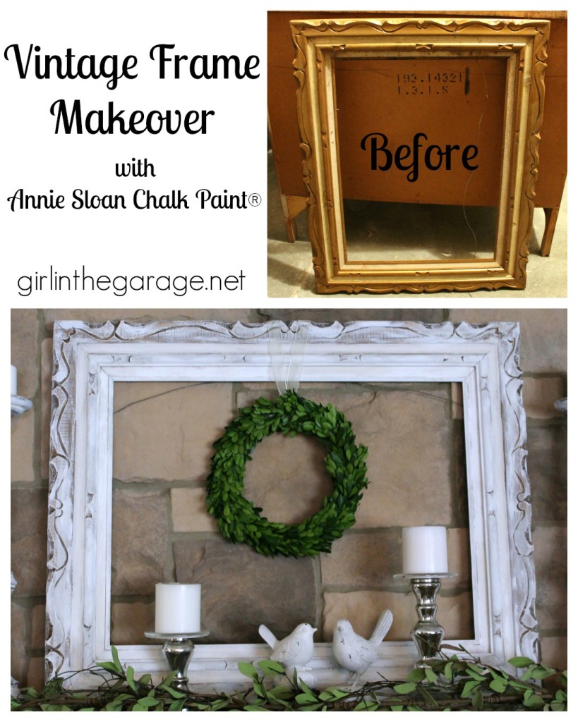 White and bright summer mantel with vintage frame makeover - Welcome Home Tour with Balsam Hill.  girlinthegarage.net