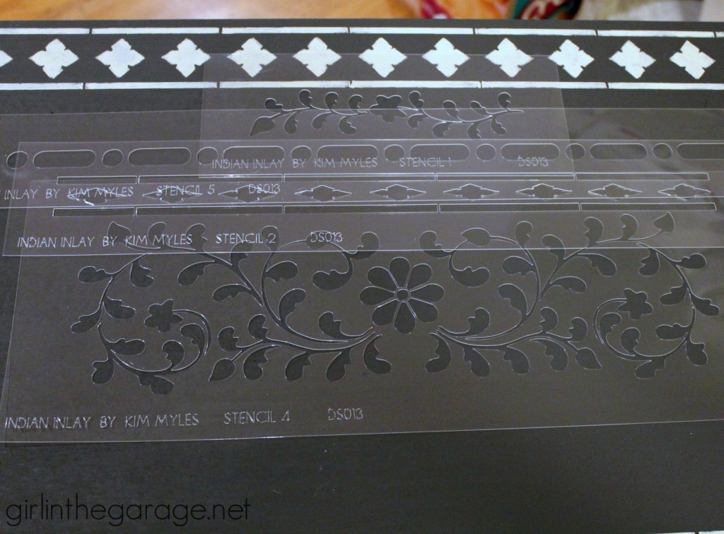 How to achieve the high end look of Indian Inlay furniture by stenciling. girlinthegarage.net