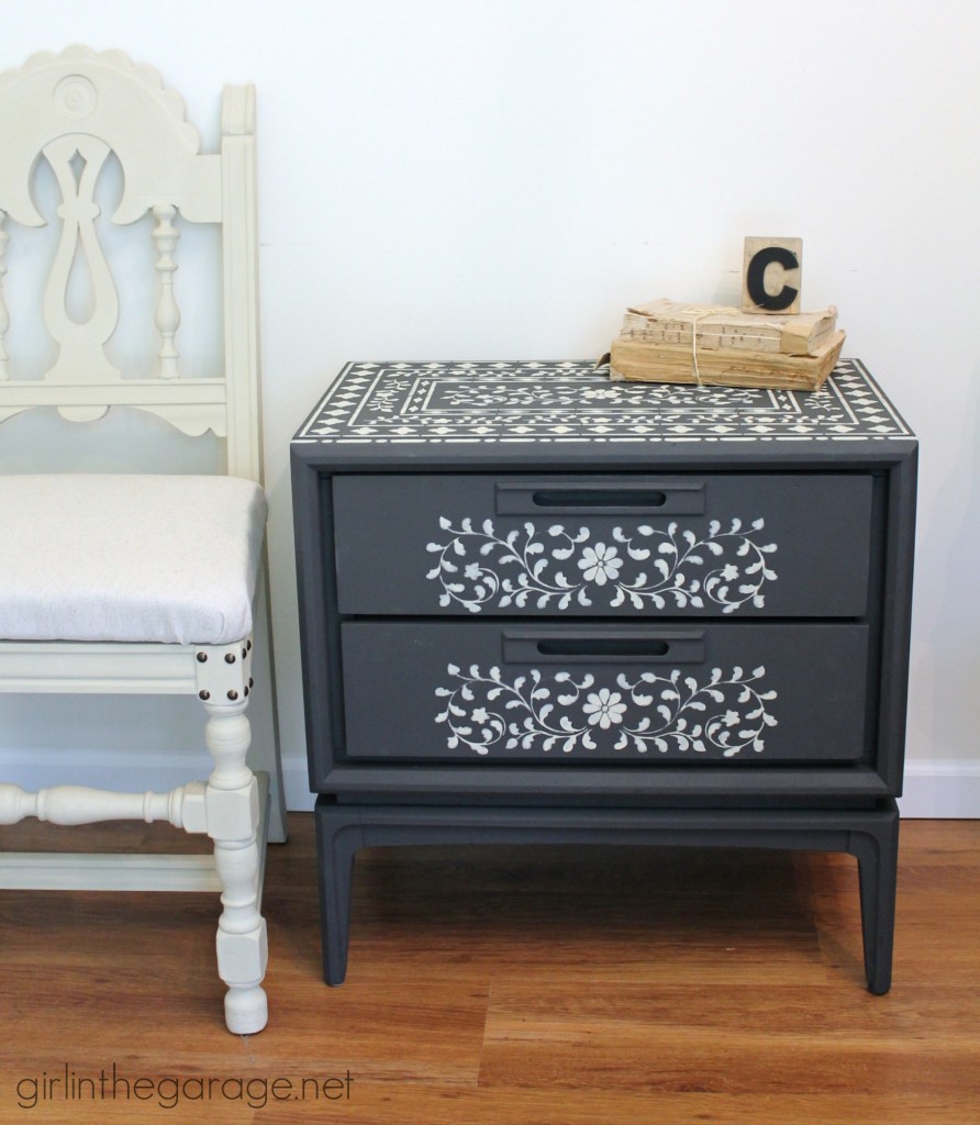 How to achieve the high end look of Indian Inlay furniture by stenciling. girlinthegarage.net