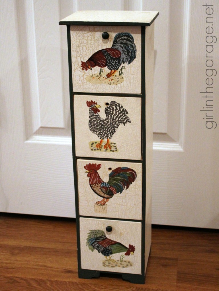 Trash to Treasure Makeover: Weathered Rustic Storage Tower from Rooster Decor. girlinthegarage.net