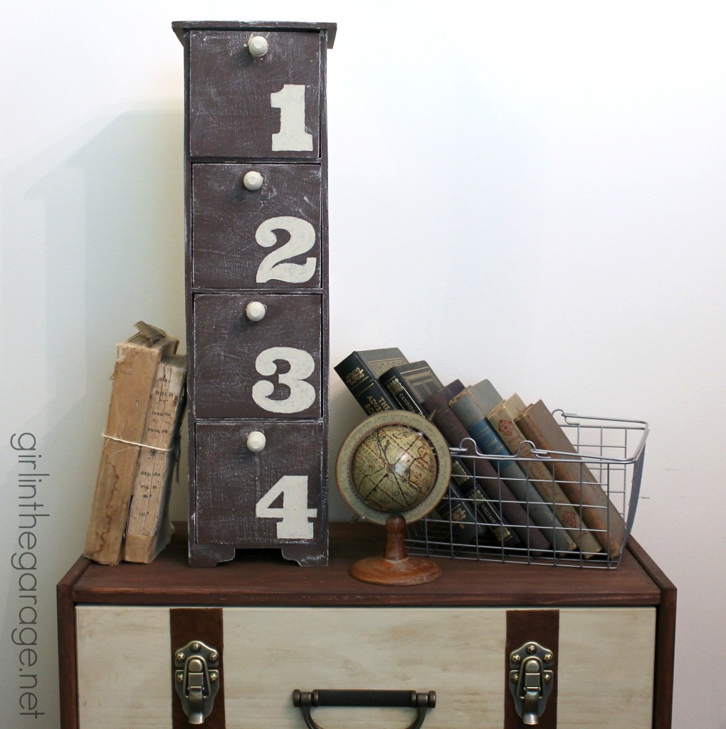 Trash to Treasure Makeover: Weathered Rustic Storage Tower from Rooster Decor. girlinthegarage.net