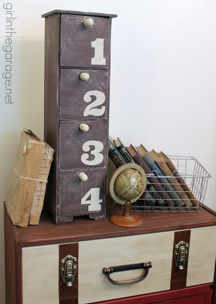 Trash to Treasure Makeover: Weathered Rustic Storage Tower from Rooster Decor. girlinthegarage.net