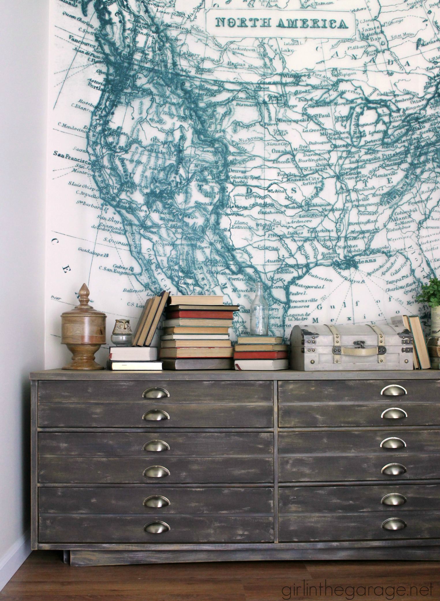 Repurpose a free dresser into an Anthropologie inspired faux industrial printer's cabinet - Girl in the Garage