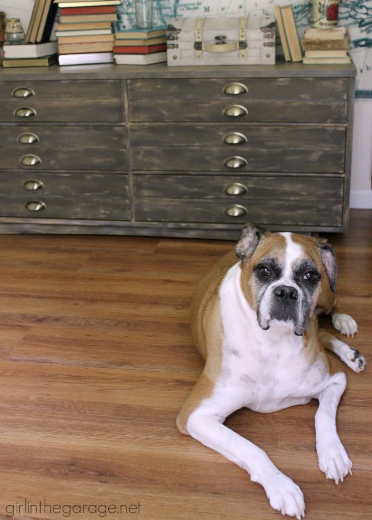 Repurpose a free dresser into an Anthropologie inspired faux industrial printer's cabinet - Girl in the Garage