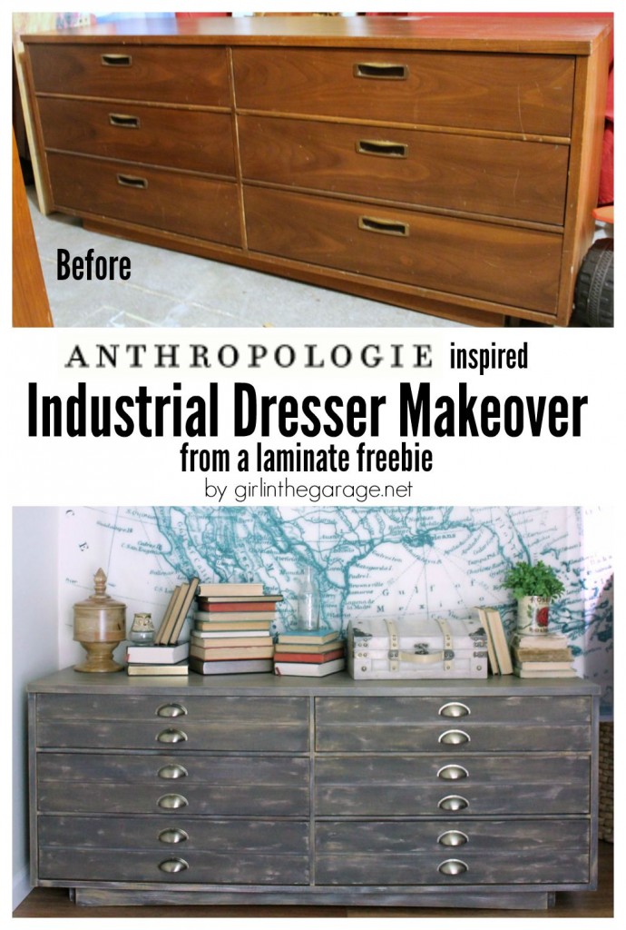 Repurpose a free dresser into an Anthropologie inspired faux industrial printer's cabinet - Girl in the Garage