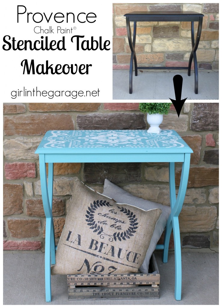 How to transform a plain table into a beautiful accent piece with Chalk Paint and the perfect stencil.  girlinthegarage.net