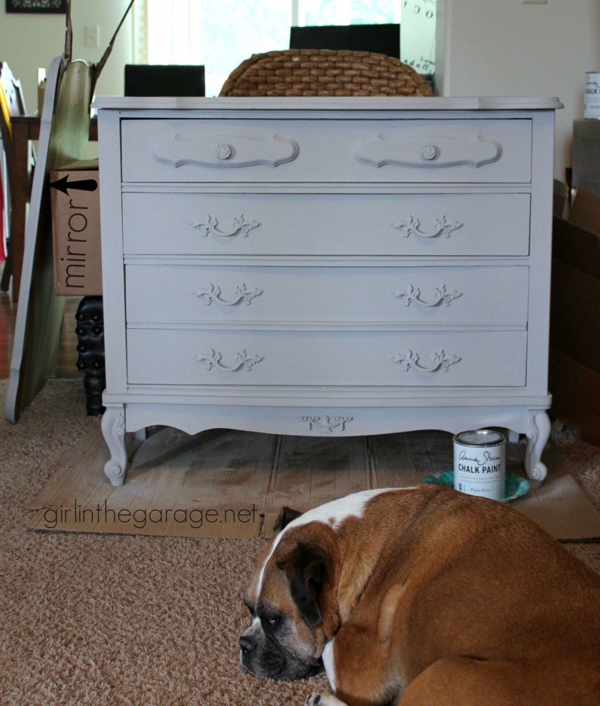 French Provincial dresser makeover with Chalk Paint® and Cherry Blossoms stencil. #MadeItMyOwn girlinthegarage.net