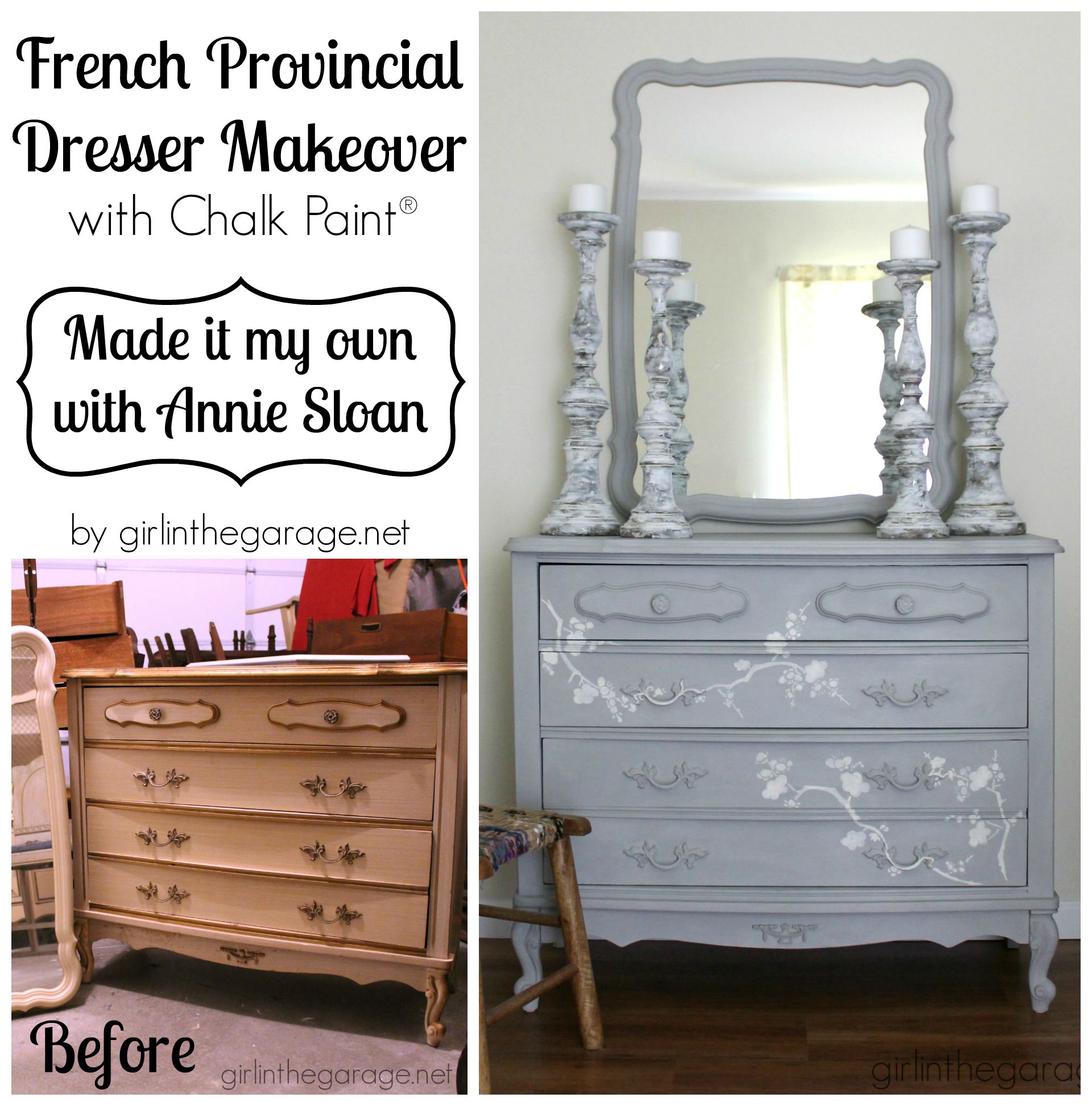 French Provincial Dresser Makeover Chalk Paint Stencil Collage