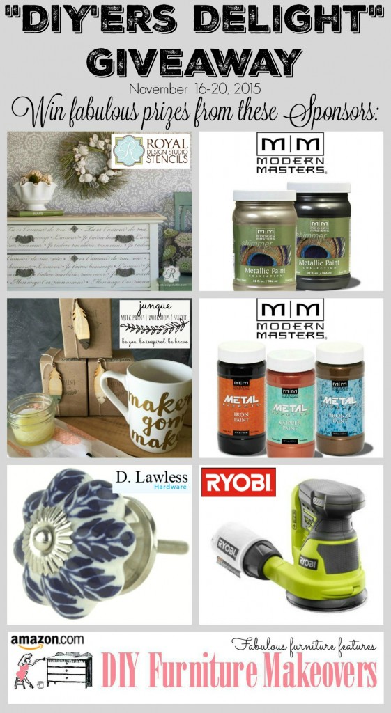 "DIY'ers Delight" Giveaway - Over $350 in prizes!  November 16-20, 2015