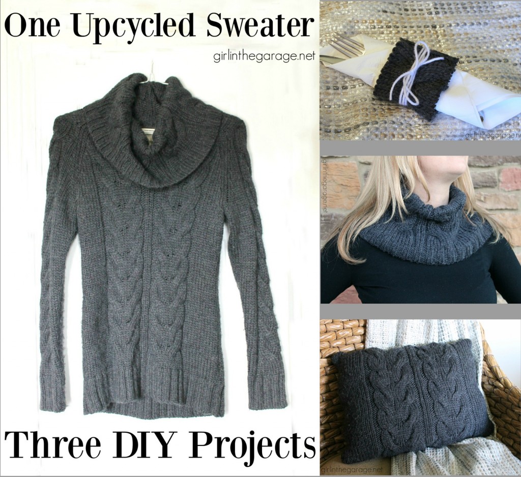 One upcycled sweater, three DIY projects - Trash to Treasure - girlinthegarage.net