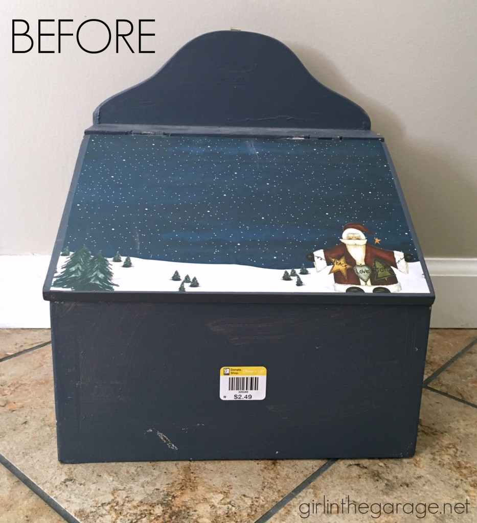 Upcycled Goodwill box makeover with Chalk Paint and stencils - Trash to Treasure by Girl in the Garage