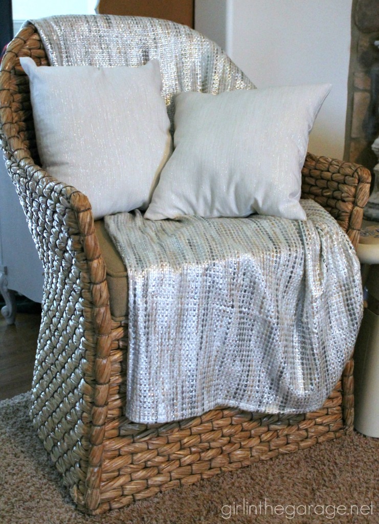 DIY Pillows made from Target Threshold metallic napkins.