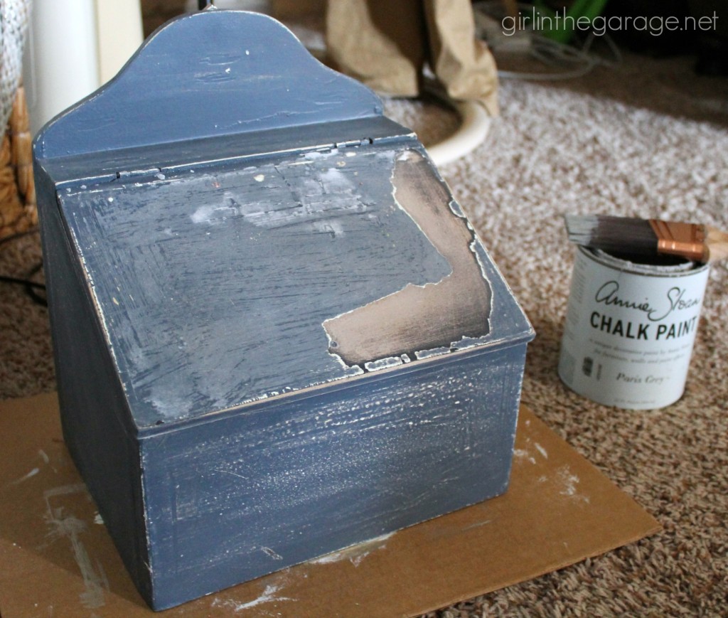 Upcycled Goodwill box makeover with Chalk Paint and stencils - Trash to Treasure by Girl in the Garage