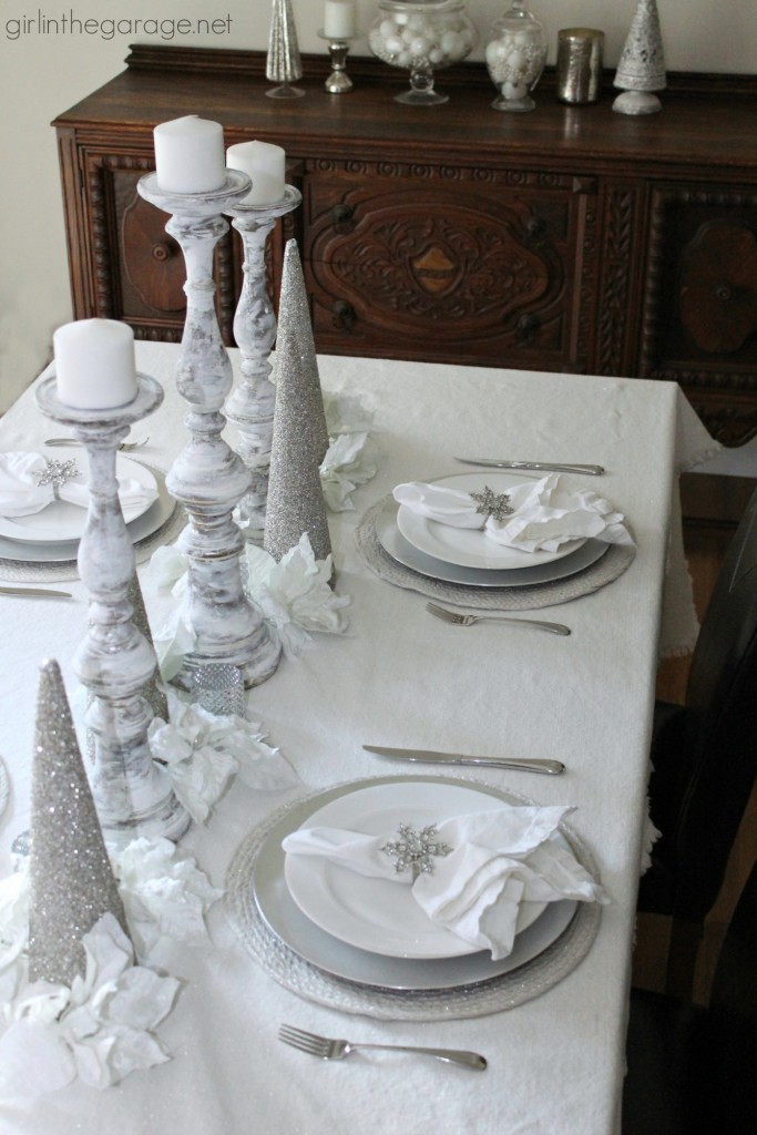 White and silver winter holiday tablescape - Home for the Holidays Christmas Tour