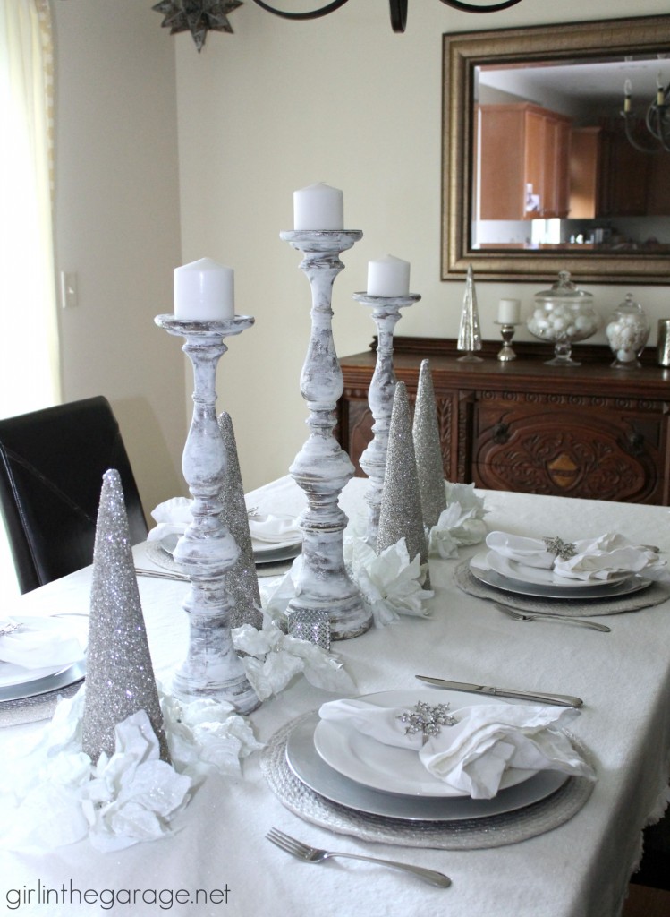 White and silver winter holiday tablescape - Home for the Holidays Christmas Tour