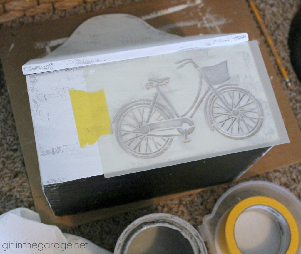 Upcycled Goodwill box makeover with Chalk Paint and stencils - Trash to Treasure by Girl in the Garage